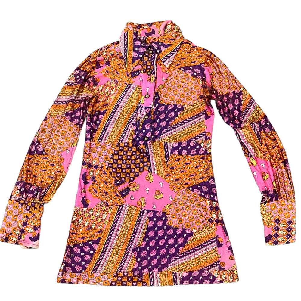Vintage Dagger Collar Psychedelic colors Top Butterfly collar size xs/s